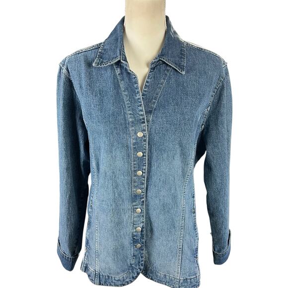 Christopher & Banks Jean Jacket Women Sz XL Stretch Blue Snap Front Casual Denim - Picture 1 of 10